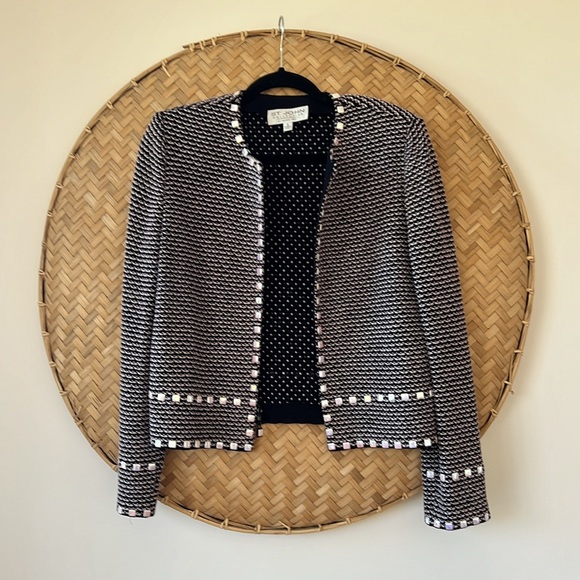 ST. JOHN COLLECTION BY MARIE GRAY STYLISH KNIT ZIPPER BLAZER WITH BEAD DETAILING - Picture 10 of 10